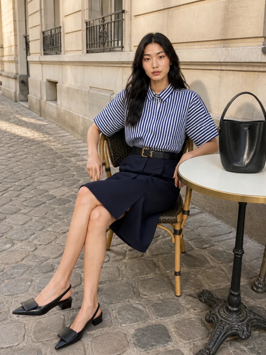 Sacai shirt dress jacquemus slingbacks outfit