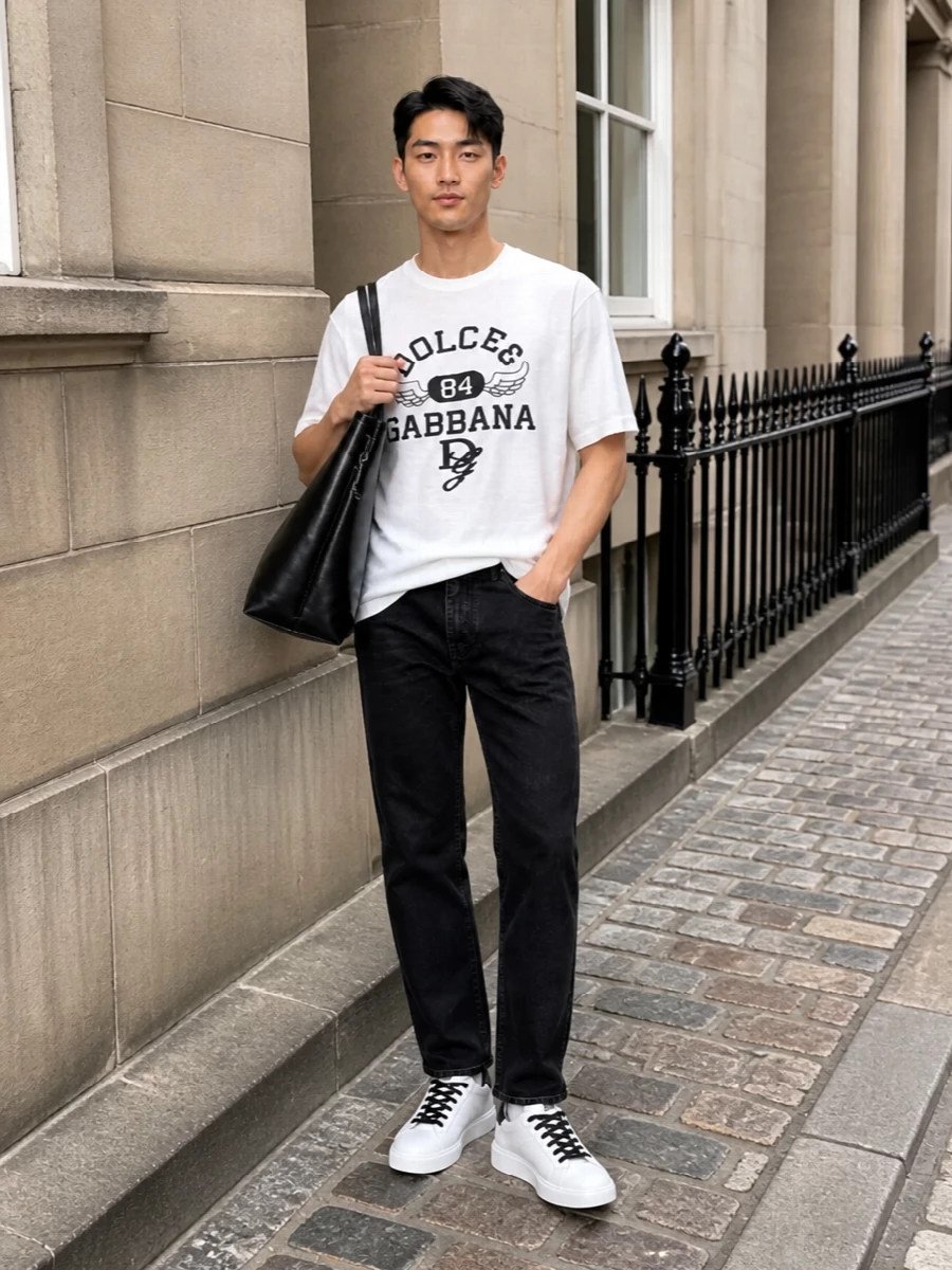 Dolce gabbana graphic tshirt black jeans outfit