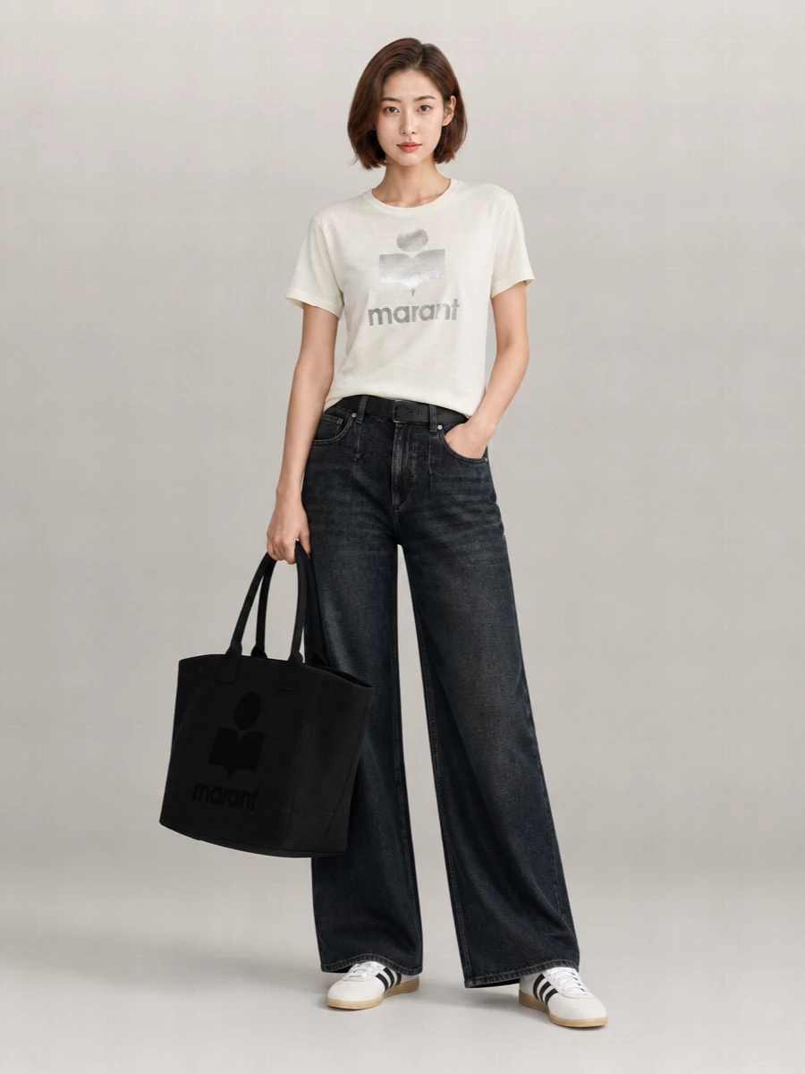 Isabel Marant Etoile Linen Logo-Print Crew-Neck T-Shirt
