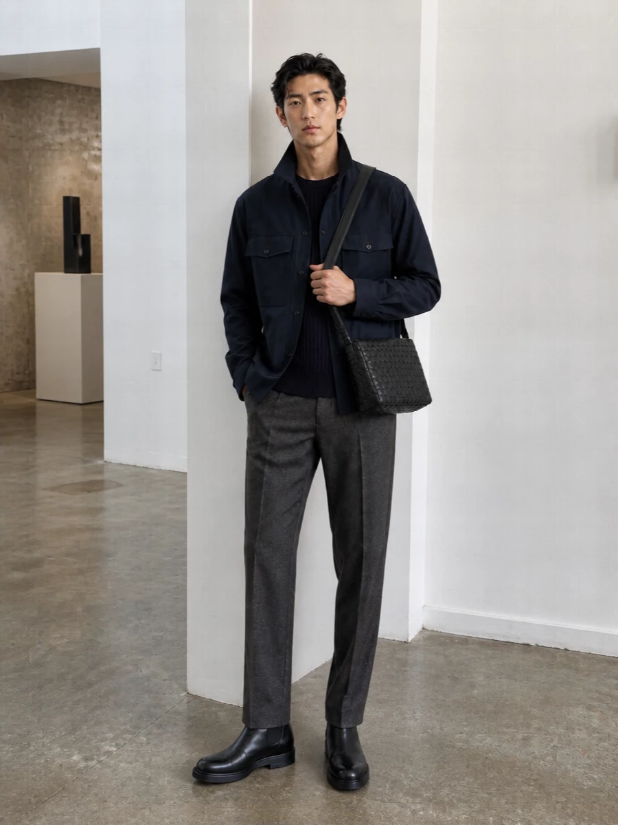 Bottega veneta navy overshirt tailored trousers