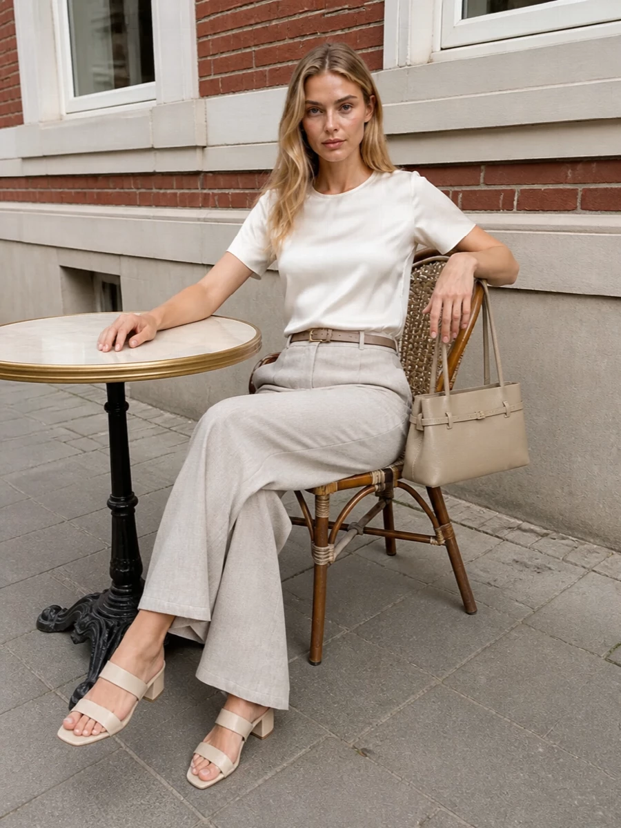 Emporio armani wide leg trousers ivory satin top