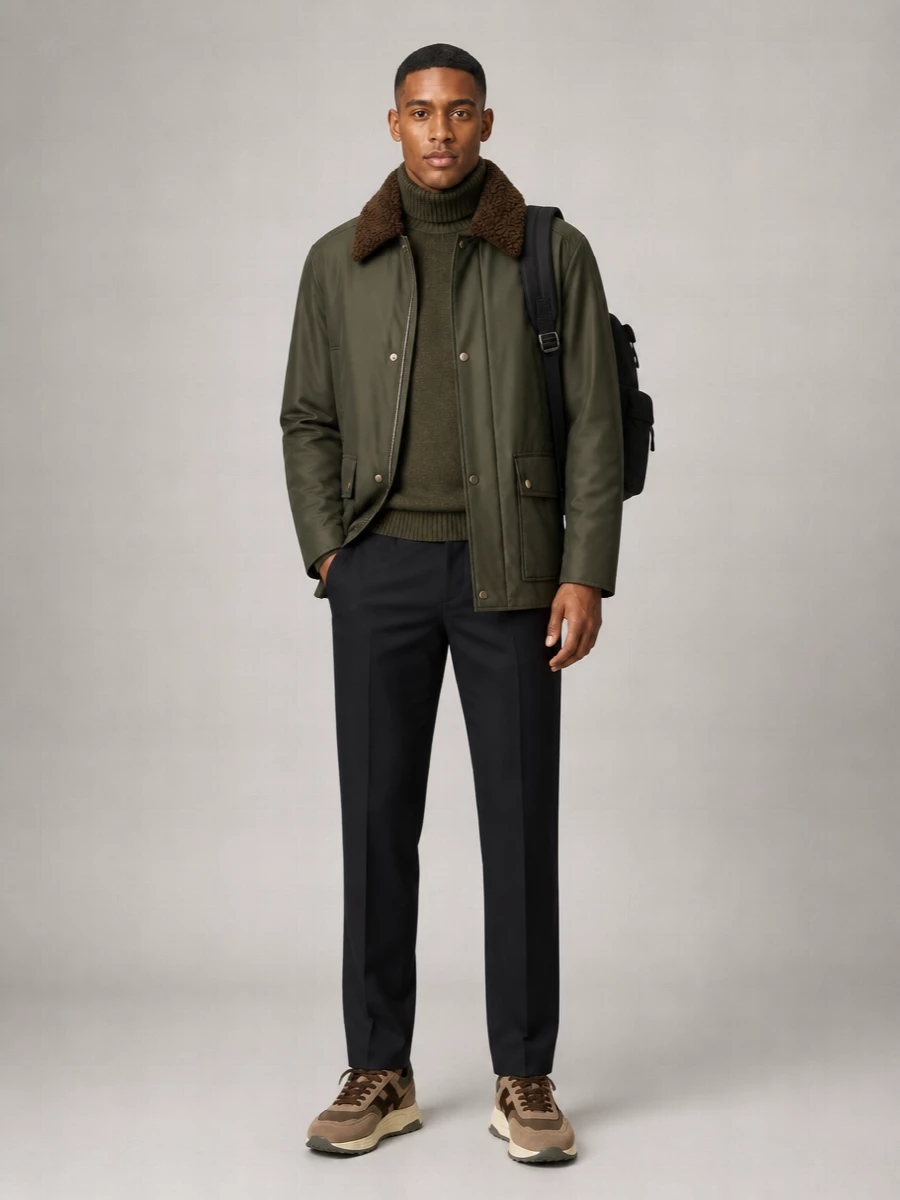 Maison Margiela Shearling Collar Single Breasted Coat