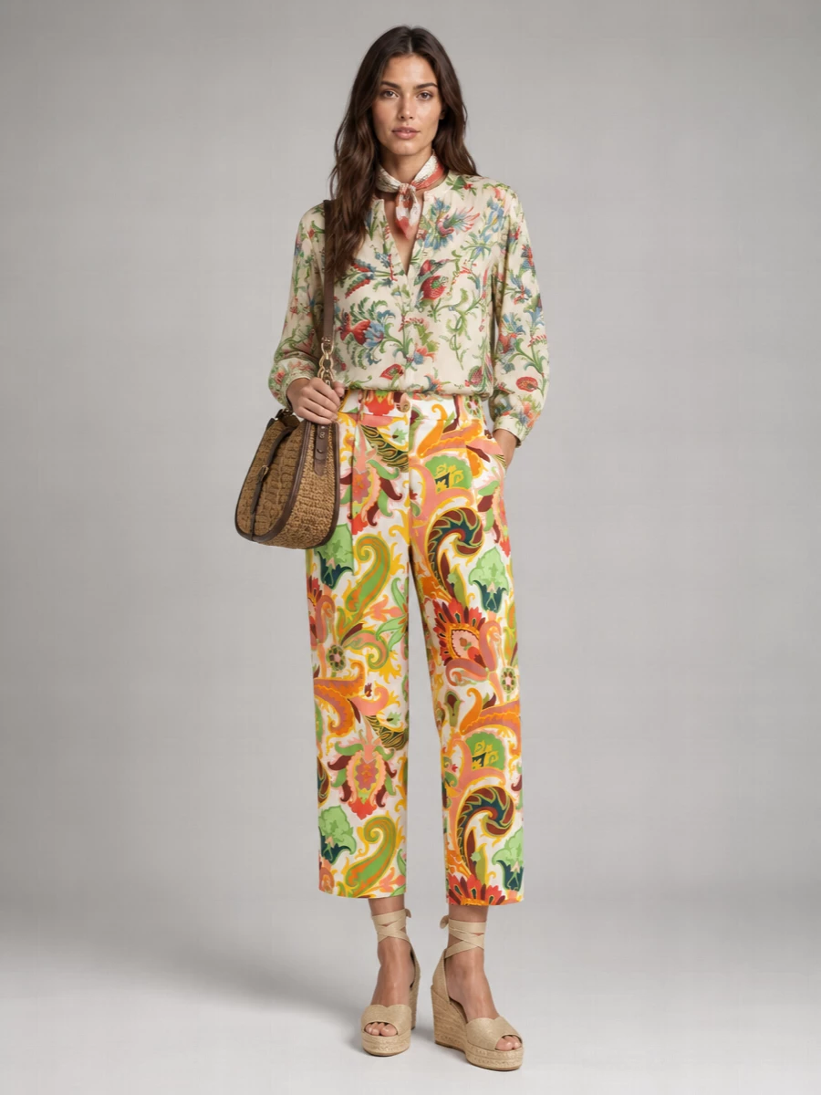 Etro Cotton High-Rise Straight-Leg Cropped Trousers