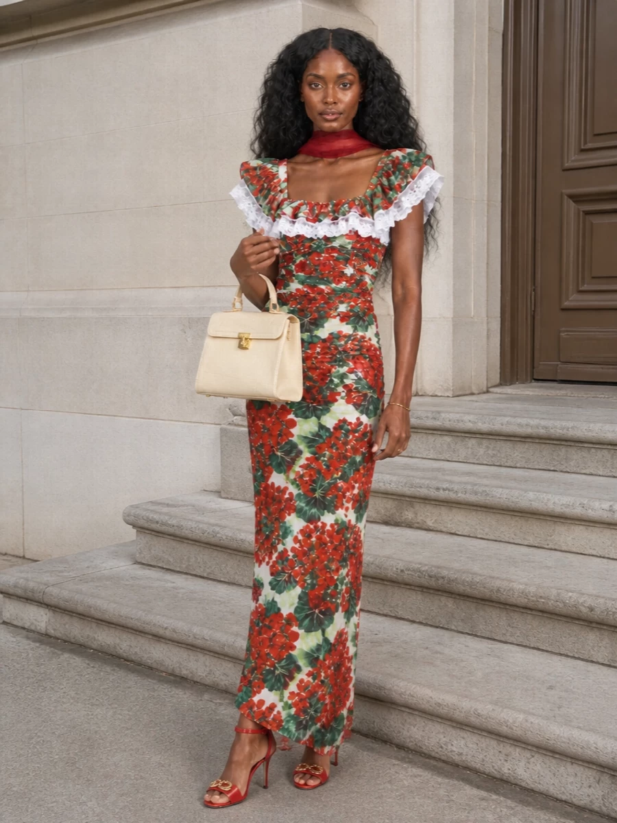 Dolce gabbana floral maxi dress red heels