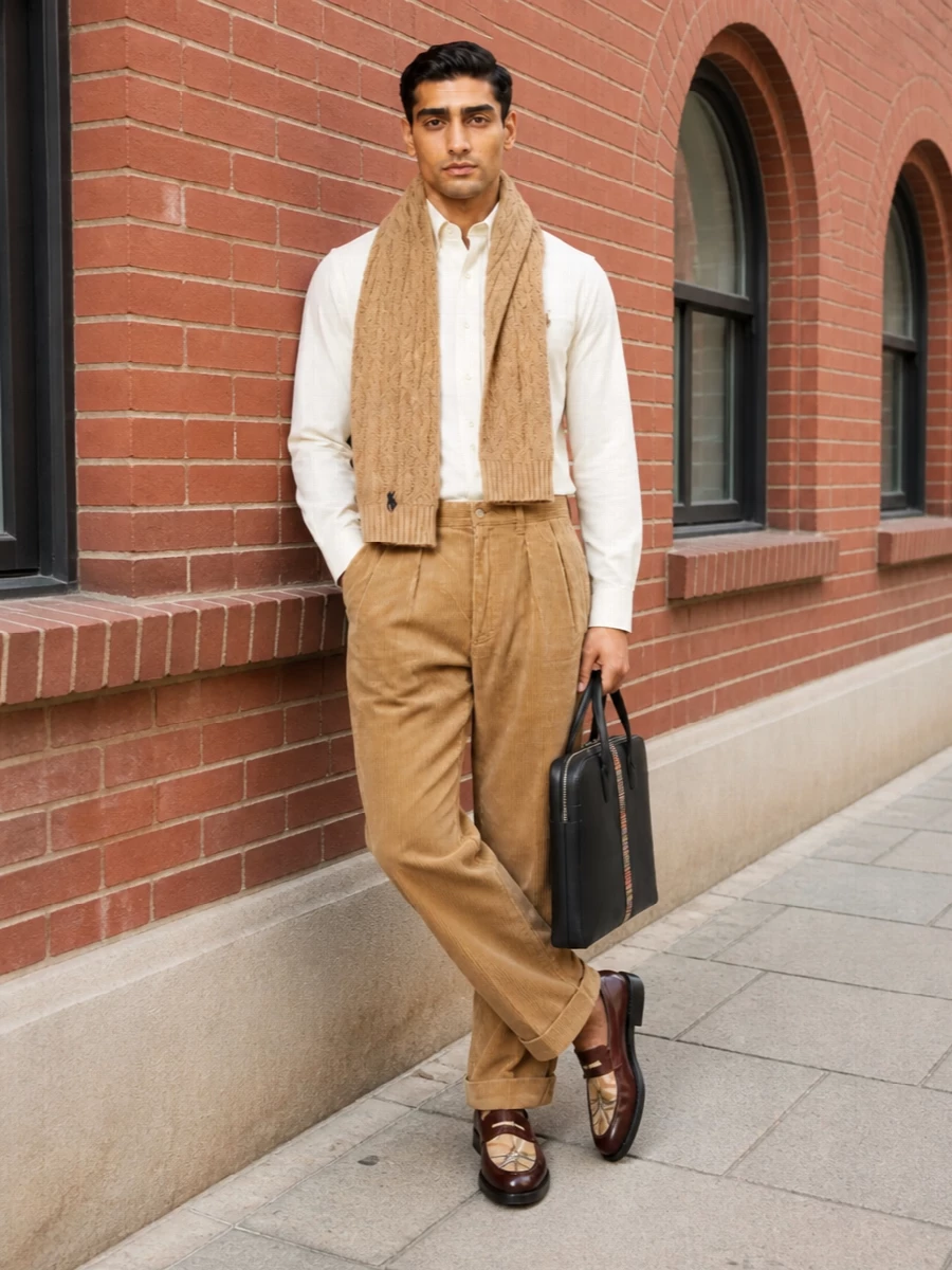 Ralph lauren ivory shirt camel corduroy loafers