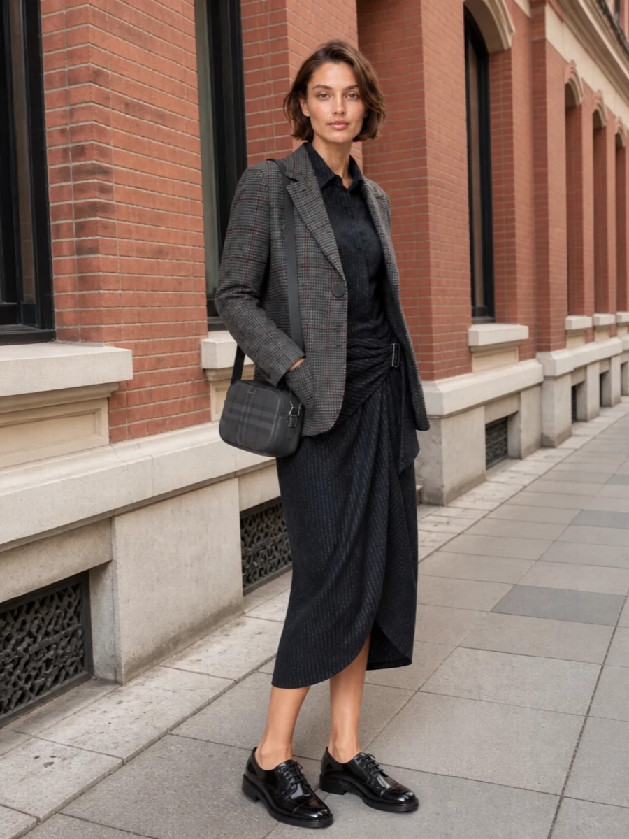 Isabel marant pinstripe dress tods brogues outfit