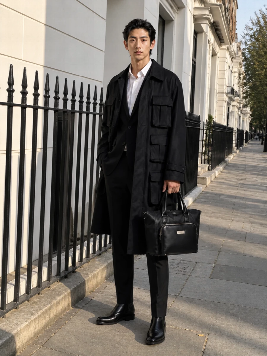 Dolce gabbana black coat suit outfit