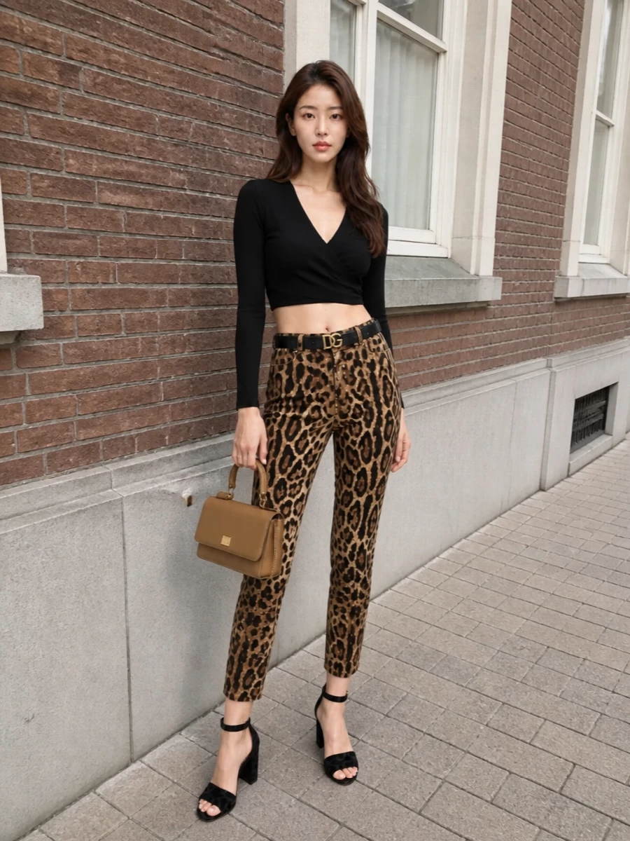 Dolce gabbana leopard pants black crop top