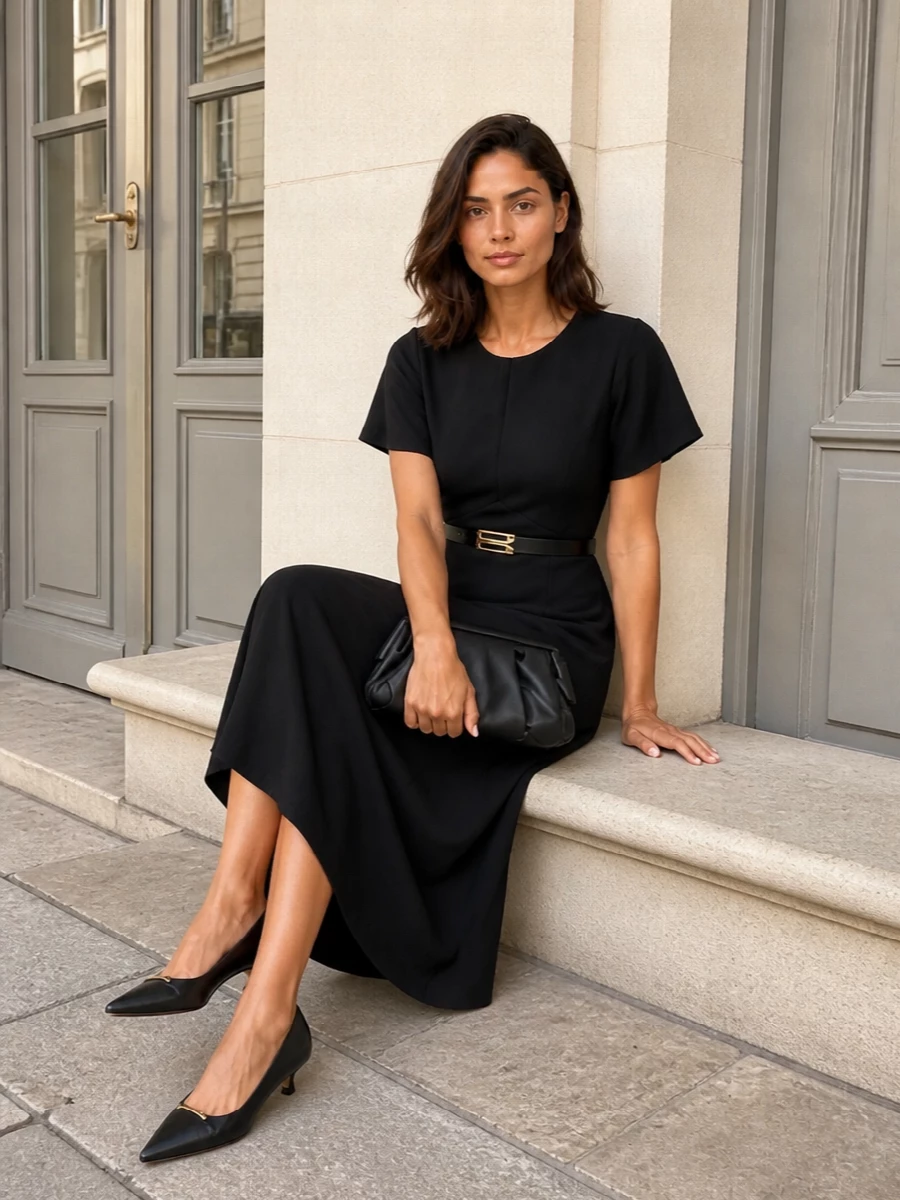 Michael kors black midi dress tods kitten heels