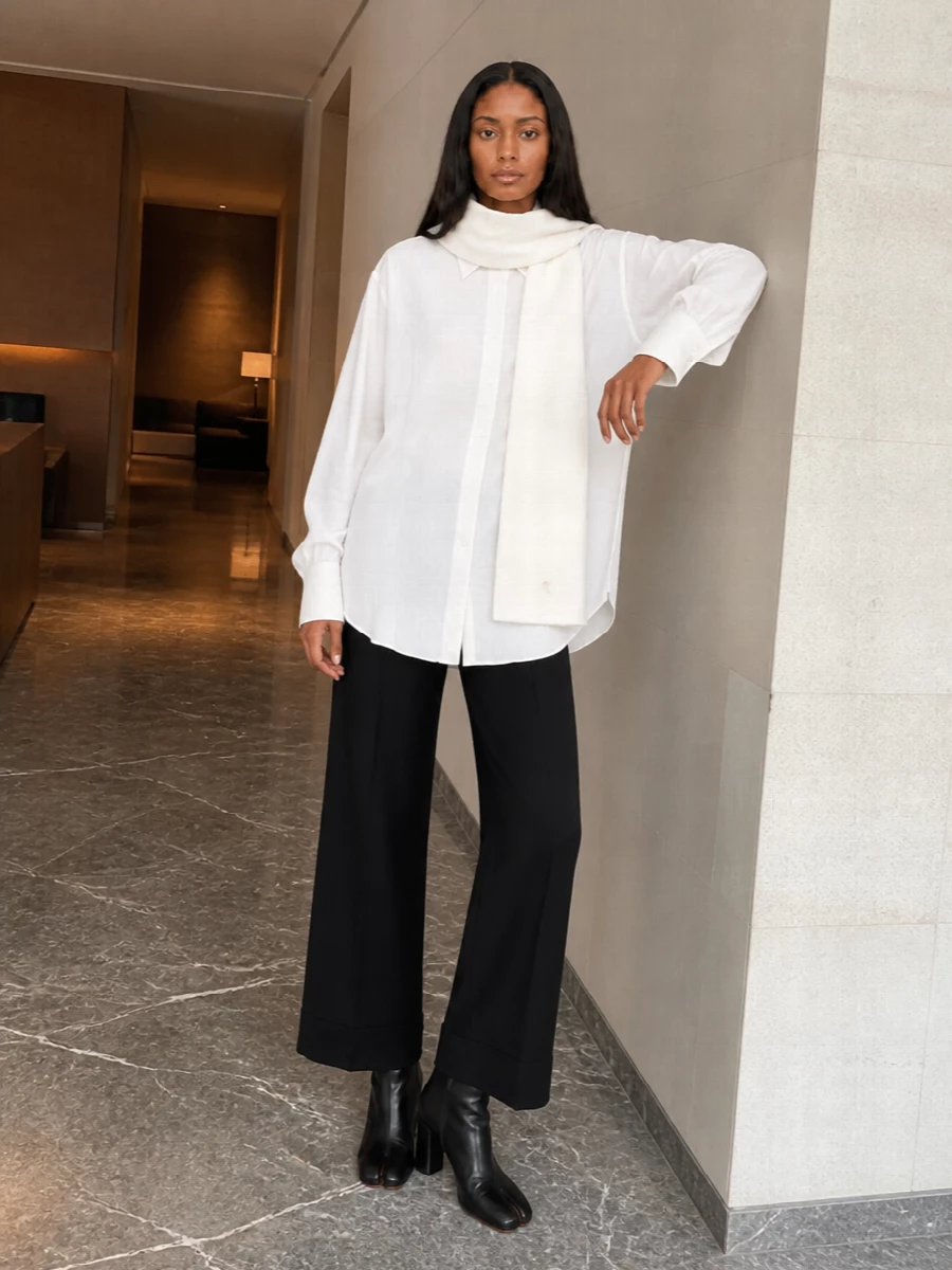 Maison margiela white shirt black wide leg trousers