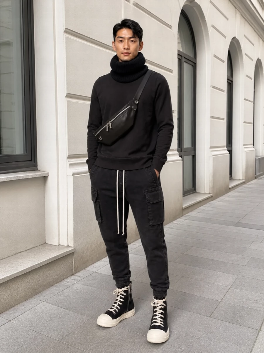 Rick owens drkshdw black sweatshirt cargo outfit