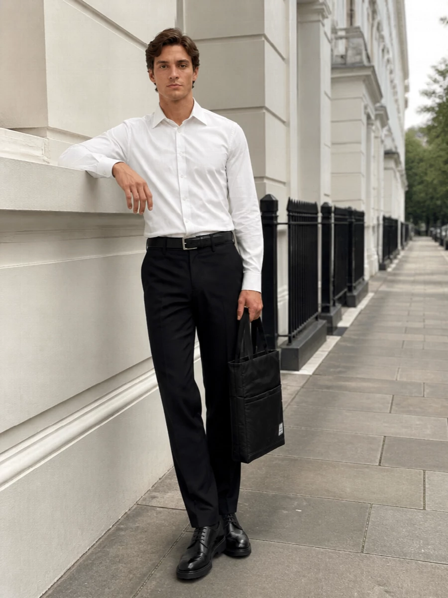 Balenciaga white shirt black tailored trousers