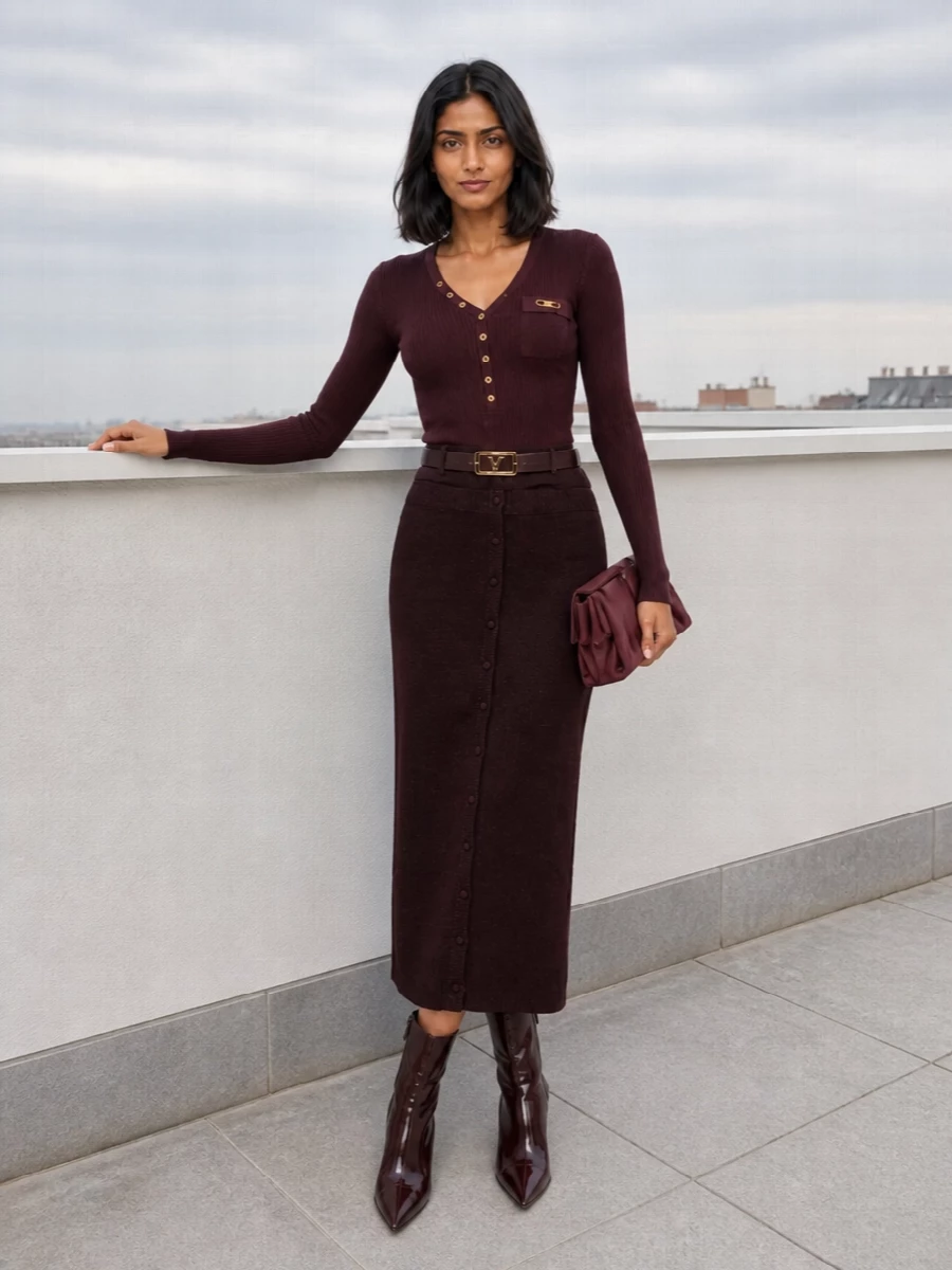 Victoria beckham skirt burgundy knit ankle boots