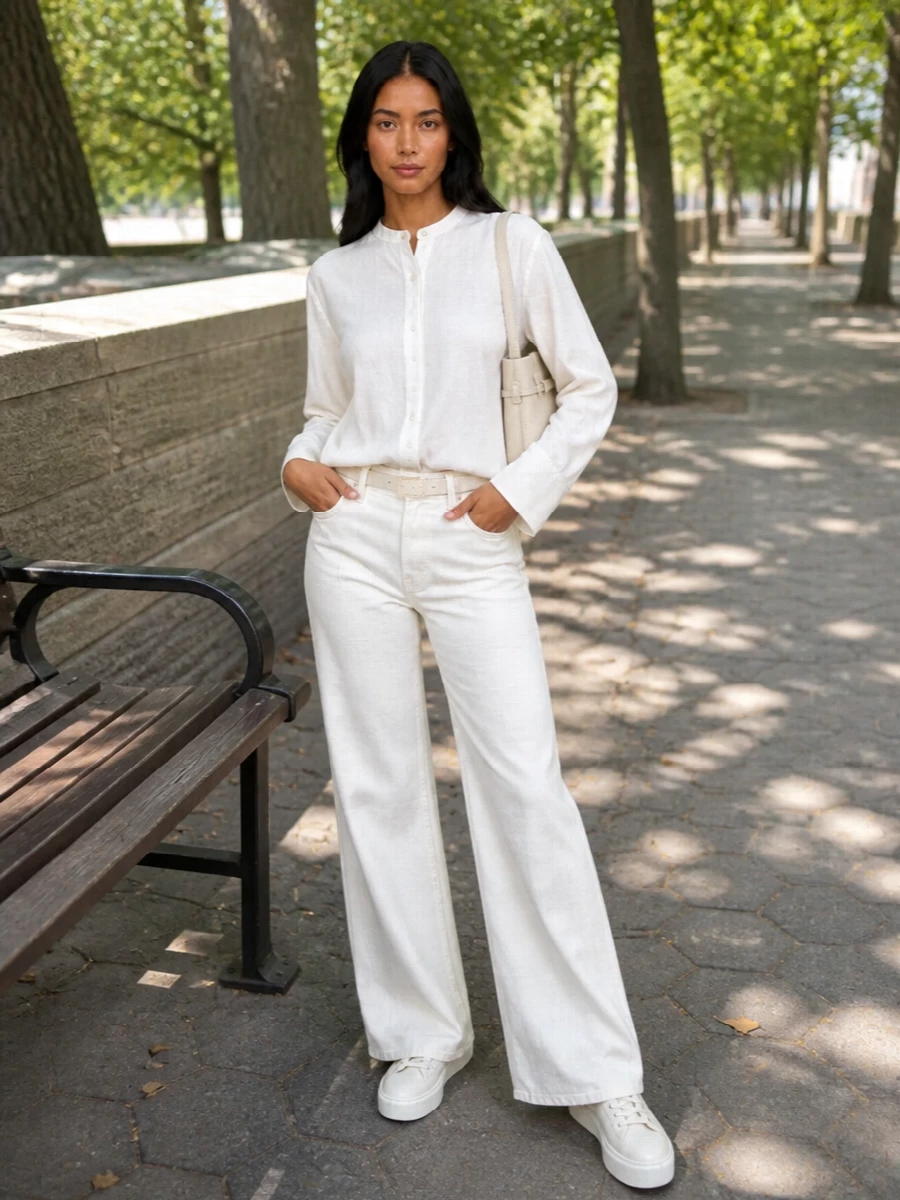 Toteme shirt mother wide leg white jeans outfit
