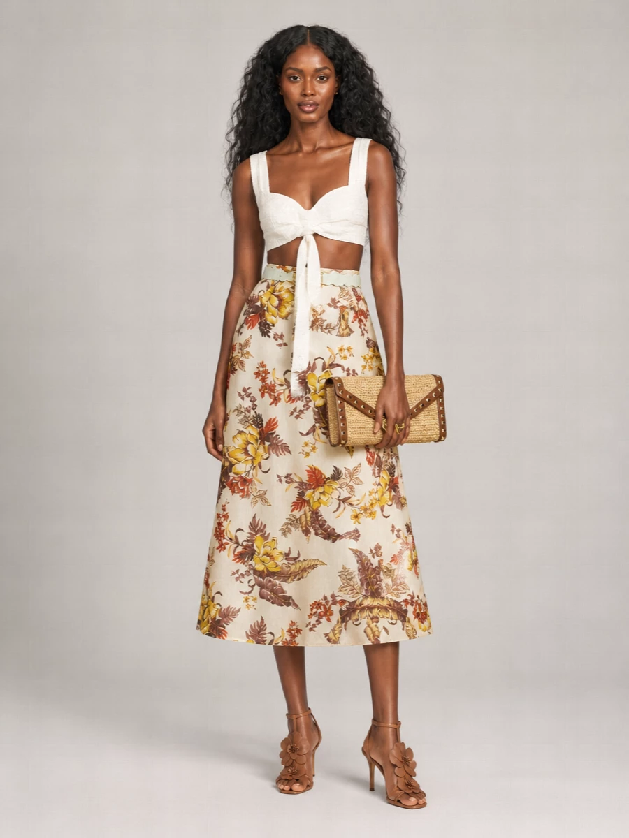 Zimmermann 'Floral Flare A-Line Midi Skirt'
