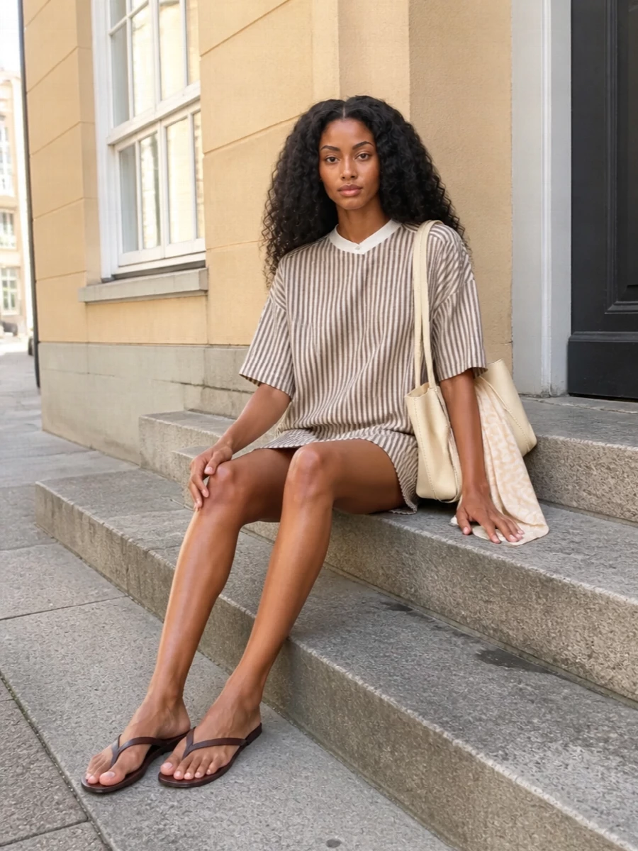 Alysi striped shirt dress aeyde thong sandals