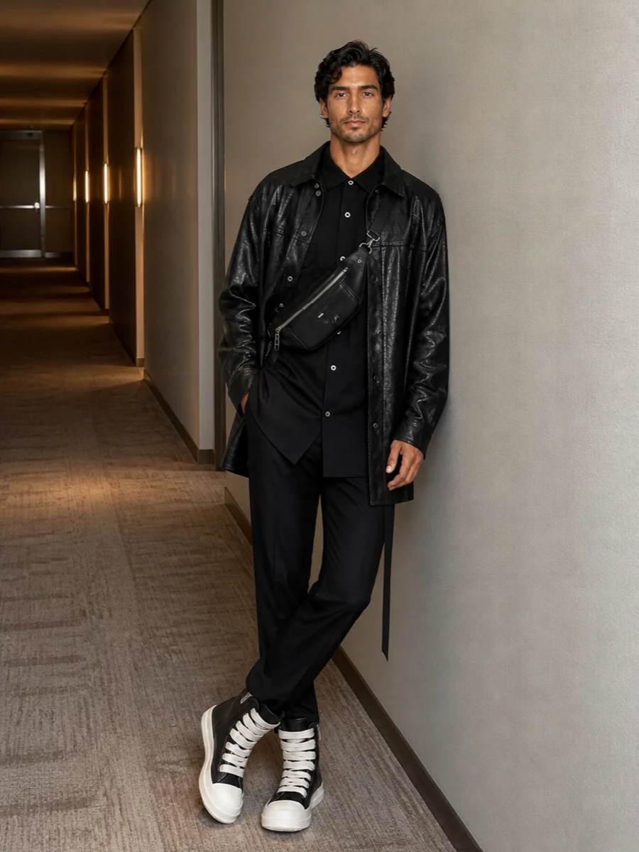 Rick owens drkshdw leather shirt jacket high tops