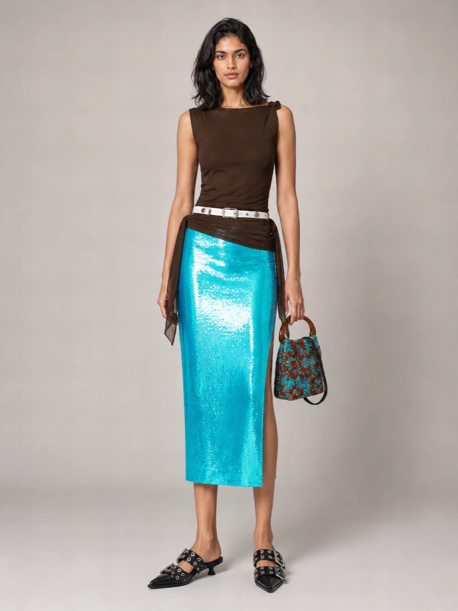 Ganni Sequin Midi Skirt