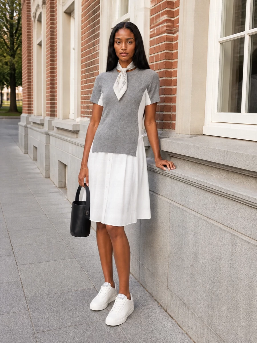 Sacai shirt dress chloe sneakers bucket bag