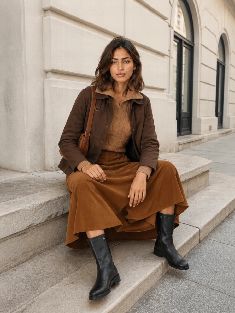 Ralph lauren field jacket camel knit corduroy skirt