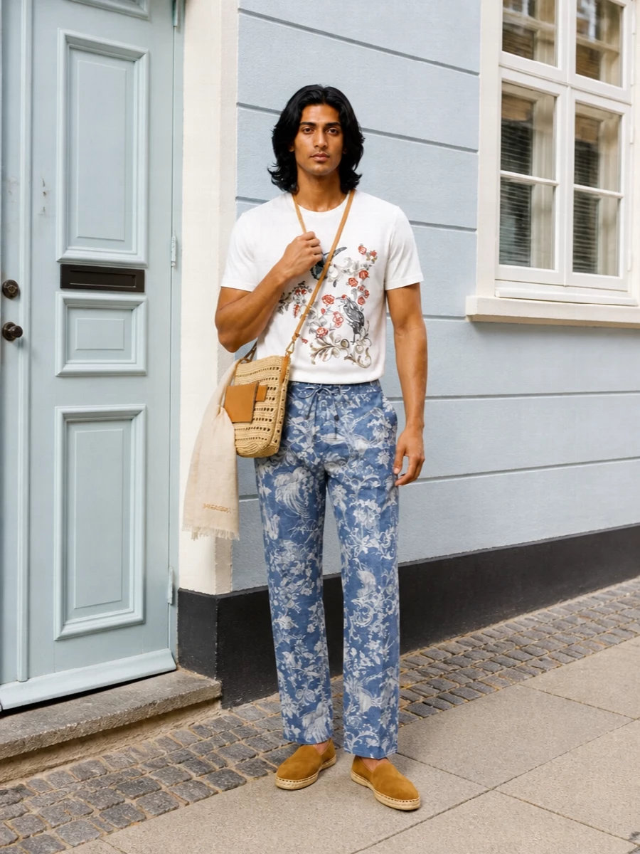 Etro embroidered tee floral shorts espadrilles