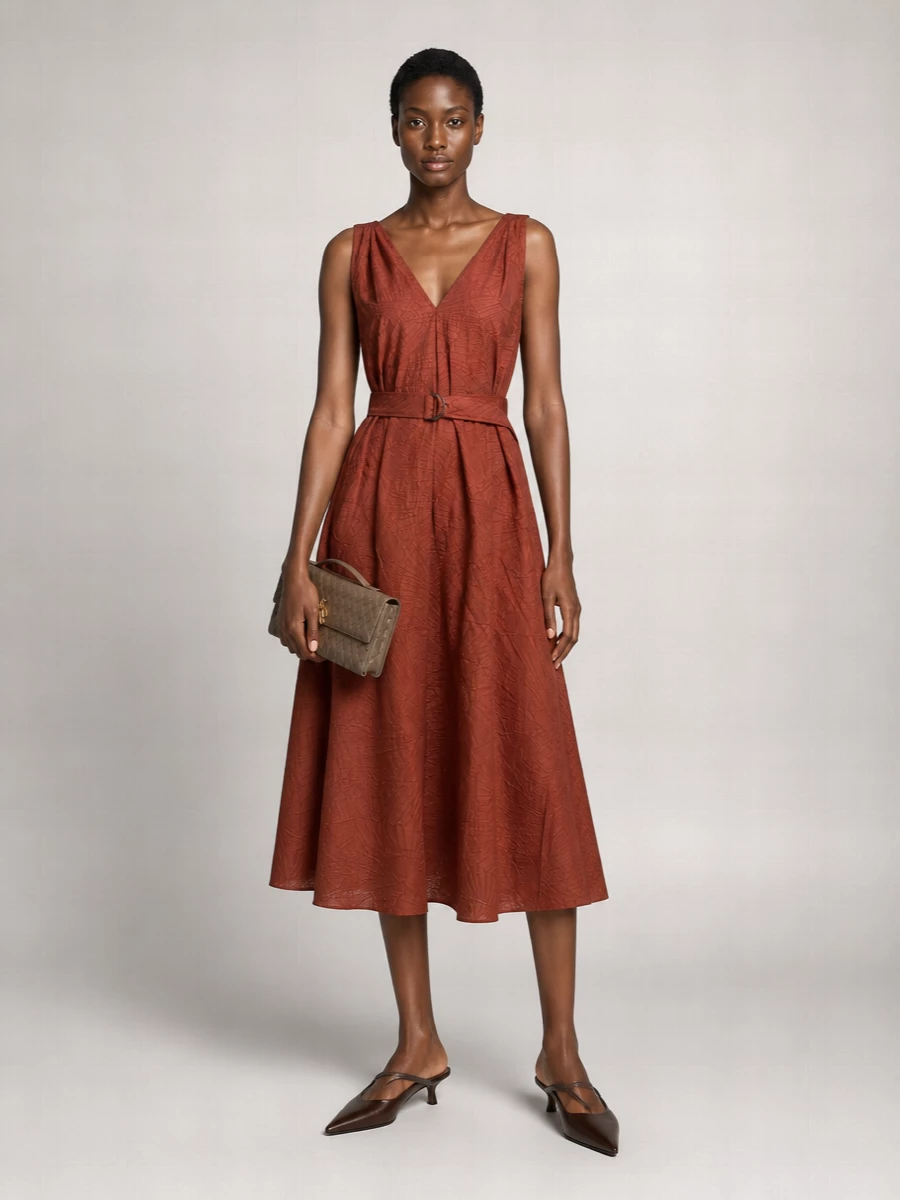 Brunello Cucinelli Cotton Floral-Print Belted Midi Dress
