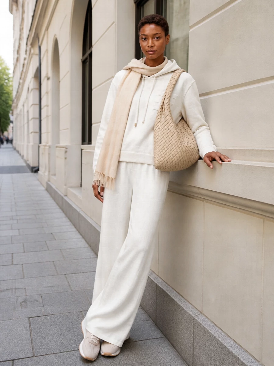 Fabiana filippi ivory hoodie wide leg pants outfit