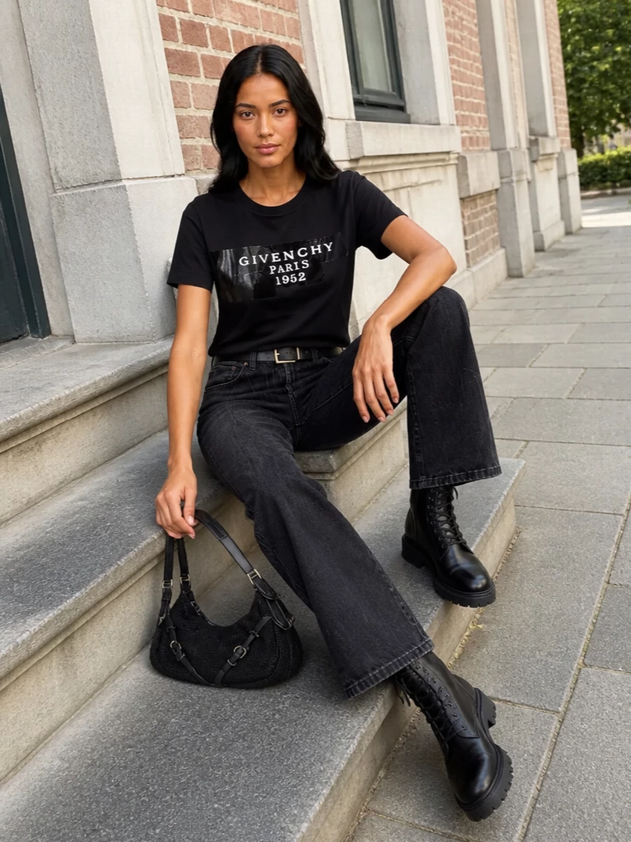 Givenchy paris 1952 tee black jeans combat boots