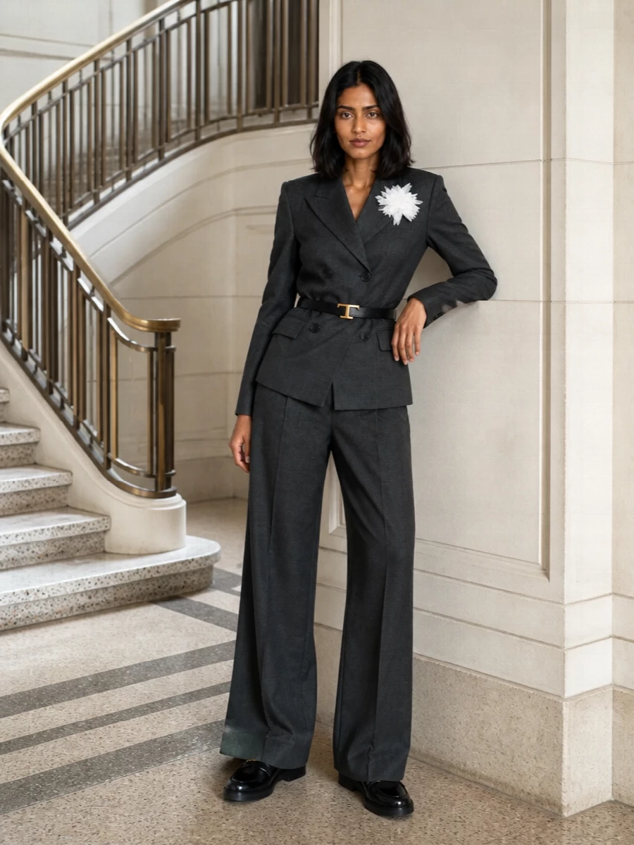 Self portrait charcoal suit tods loafers