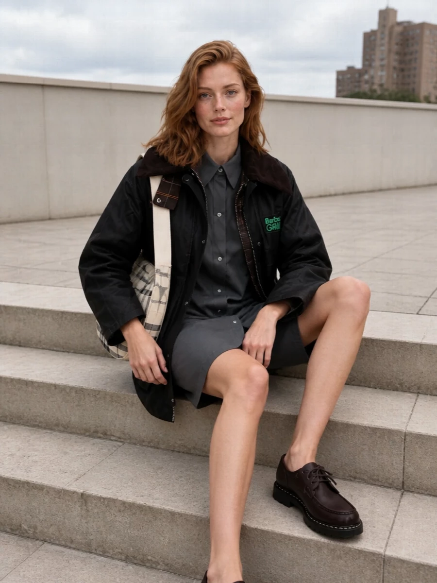 Burberry shirt dress barbour parka paraboot shoes