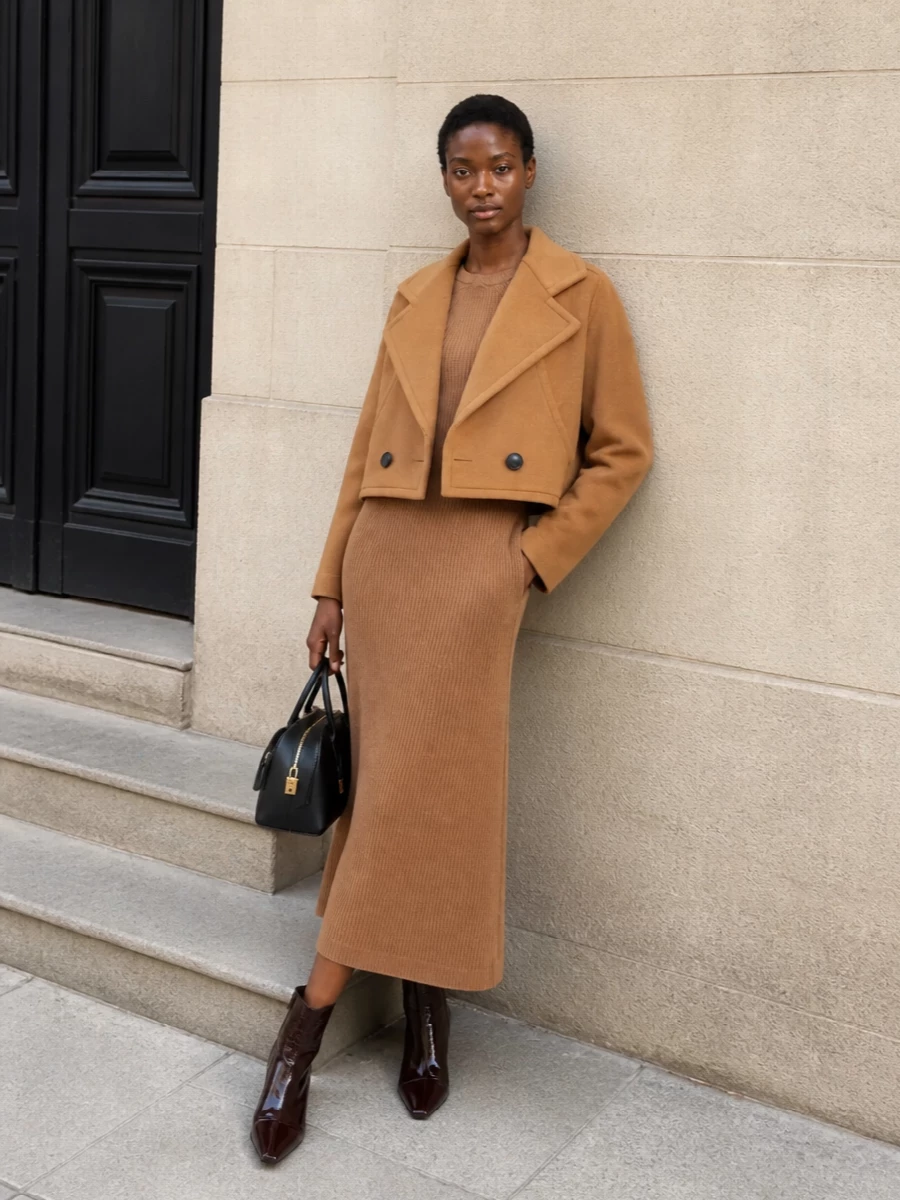 Stella mccartney camel jacket knit midi dress