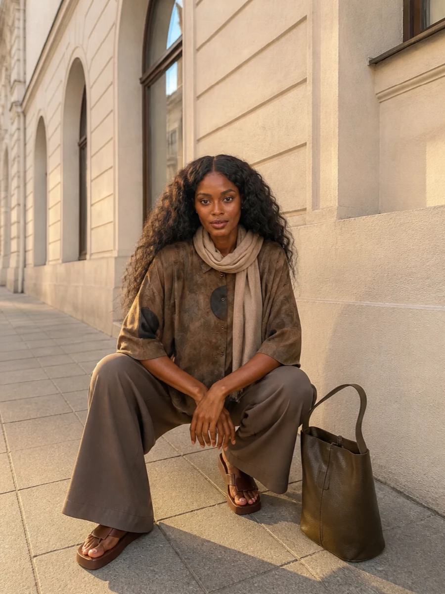 Uma wang oversized shirt wide leg taupe trousers