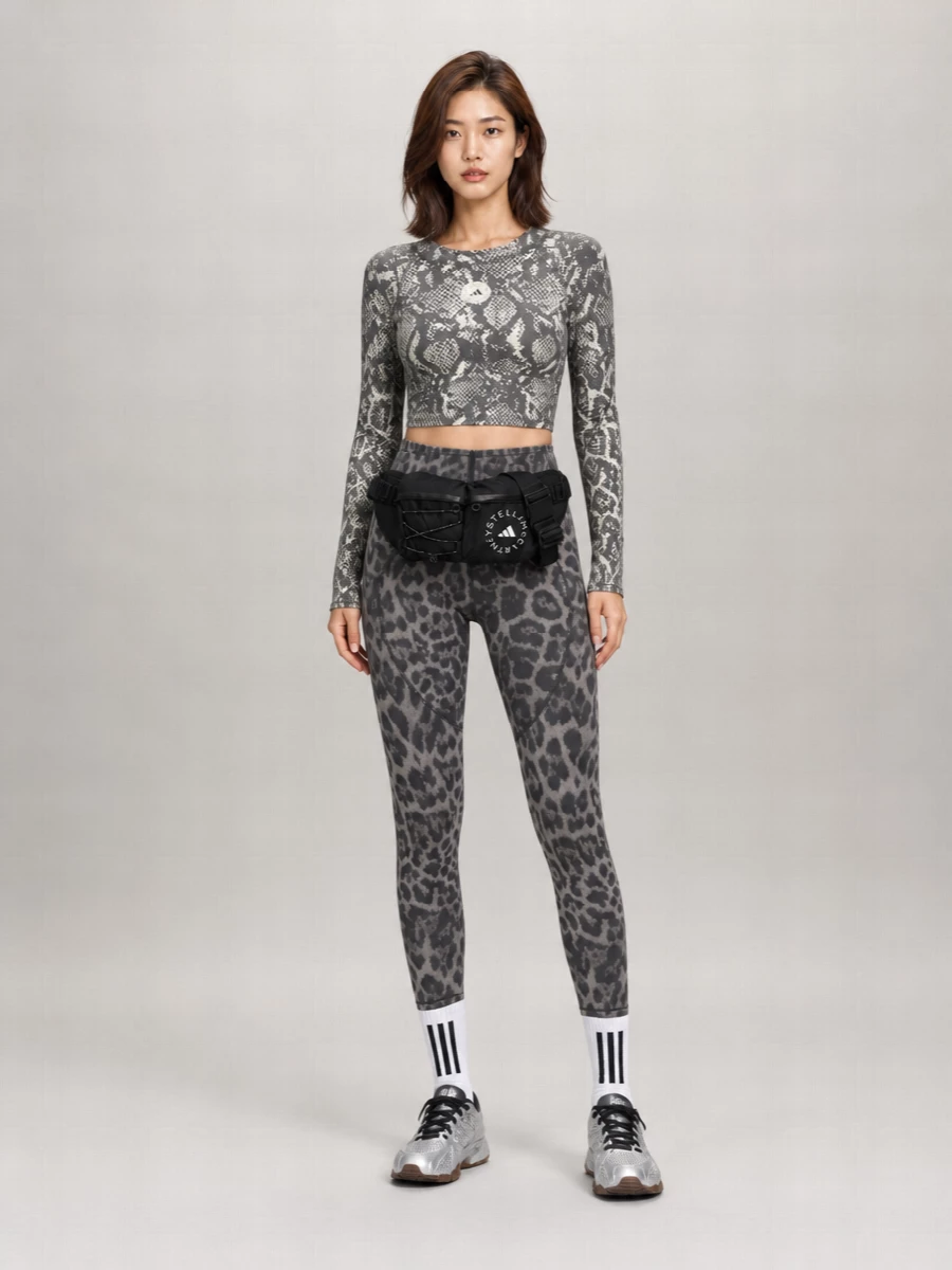 Adidas By Stella Mccartney Snake-Print Mock-Neck Long-Sleeve Cropped Top
