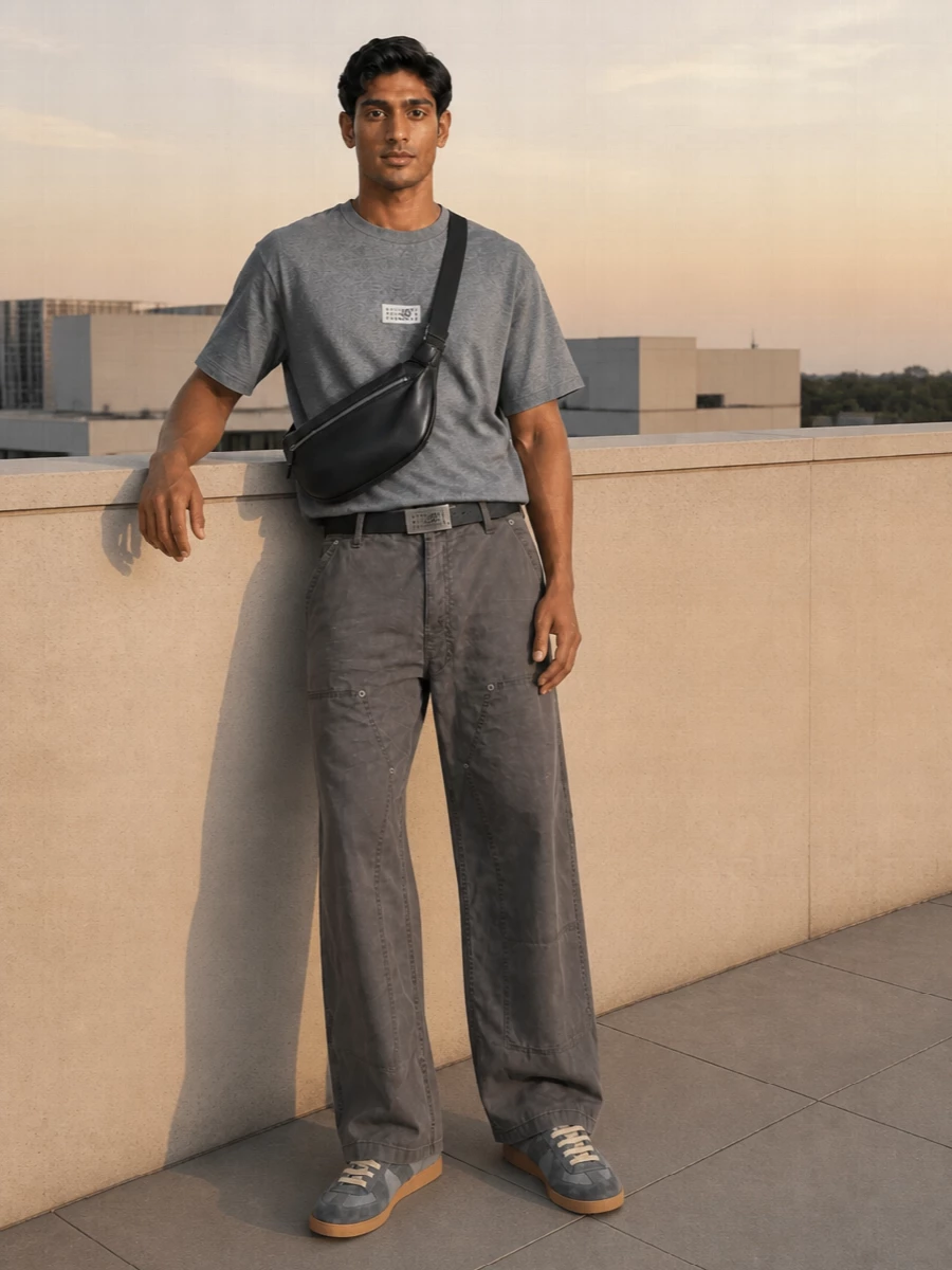 Mm6 margiela grey tee wide leg trouser outfit