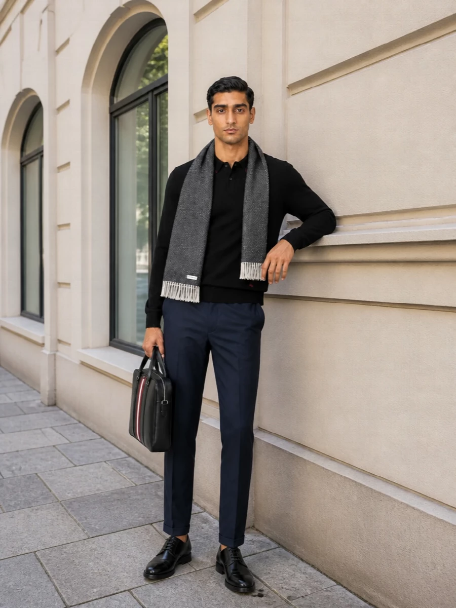 Paul smith knit polo slim navy trousers outfit