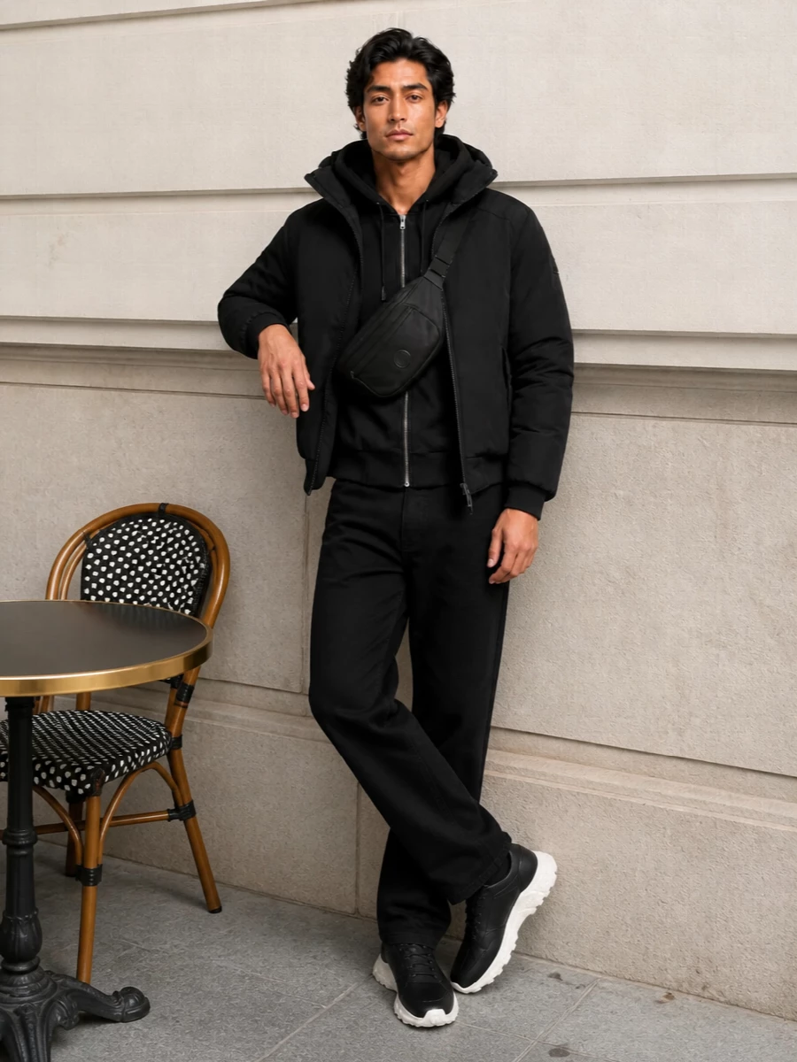 Moose knuckles jacket black denim moncler sneakers