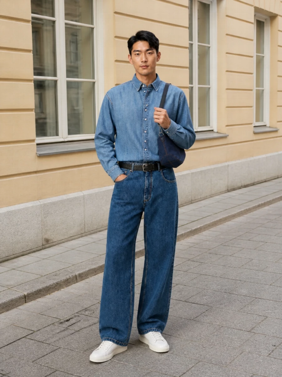 Bally wide leg jeans jacquemus denim shirt