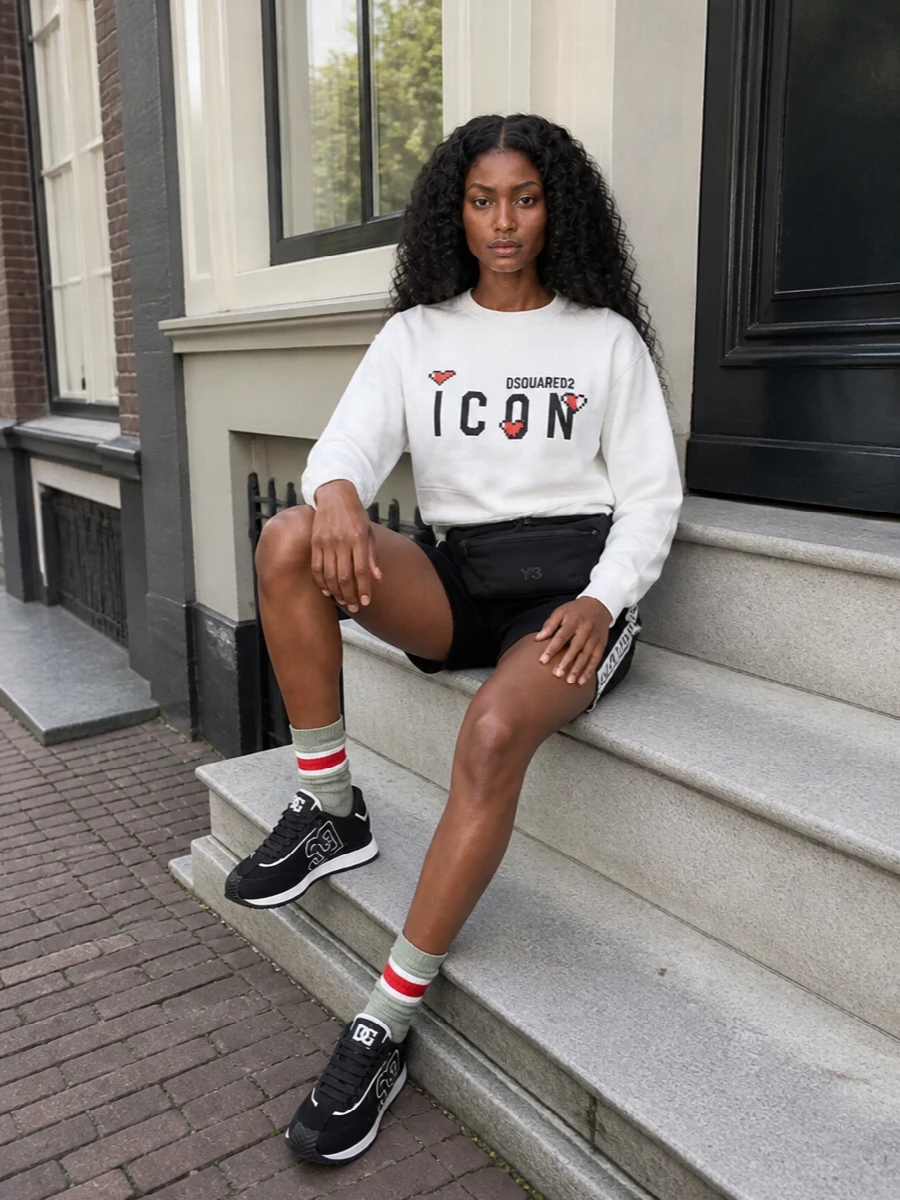 Dsquared2 icon shorts sweatshirt sneakers outfit