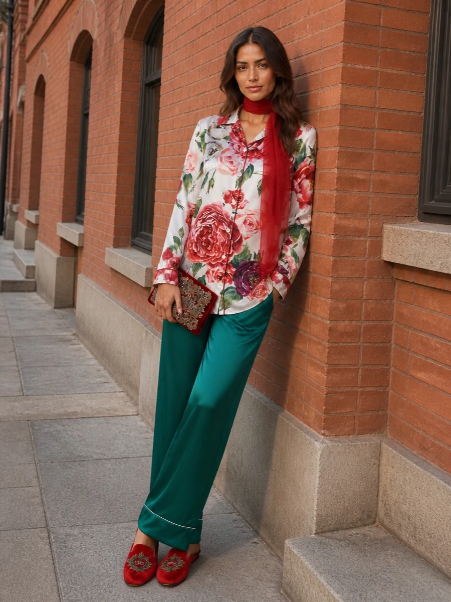 Dolce gabbana floral pajama shirt satin pants
