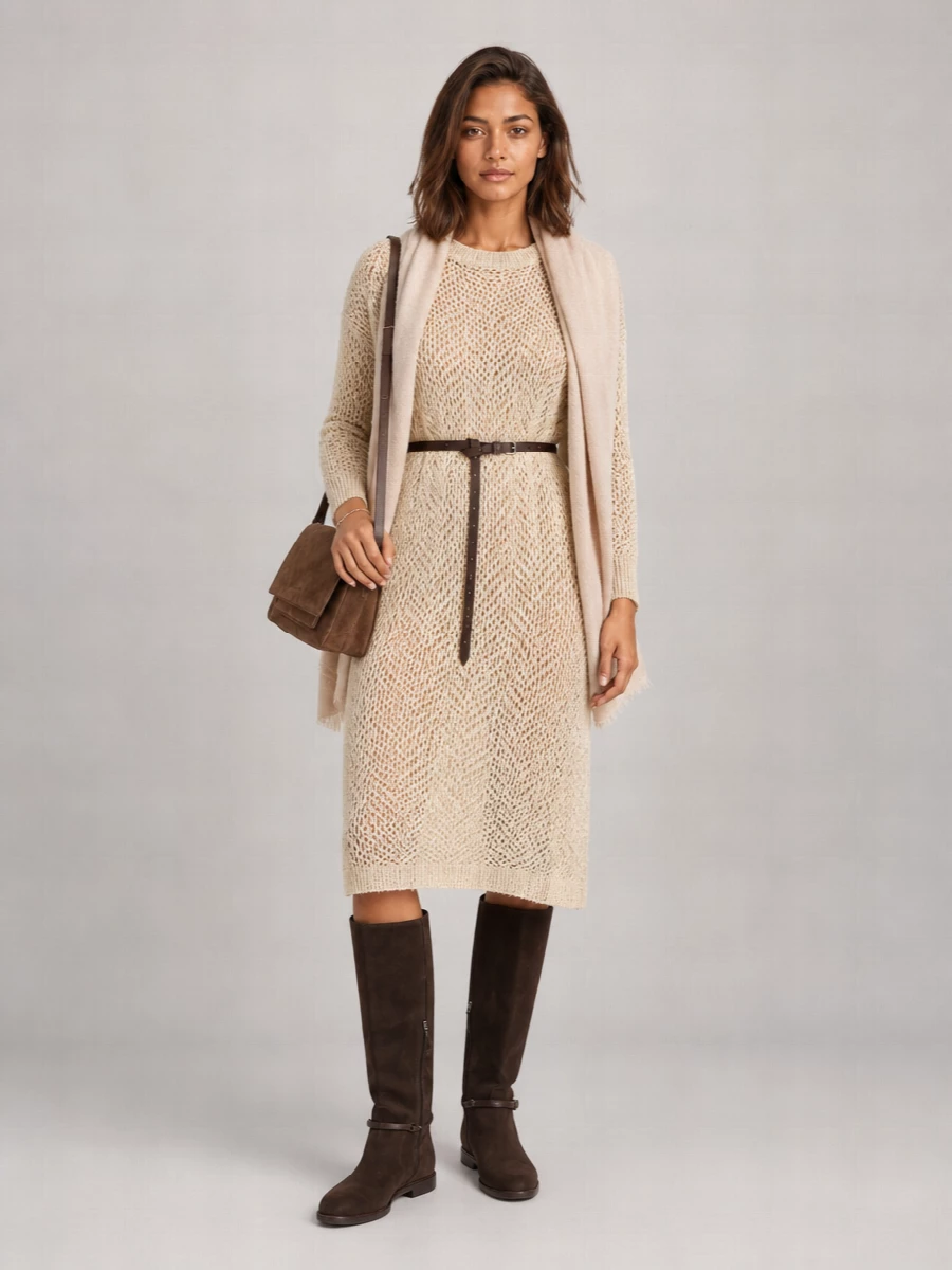 Brunello Cucinelli Sequinned Perforated Knit Midi Dress