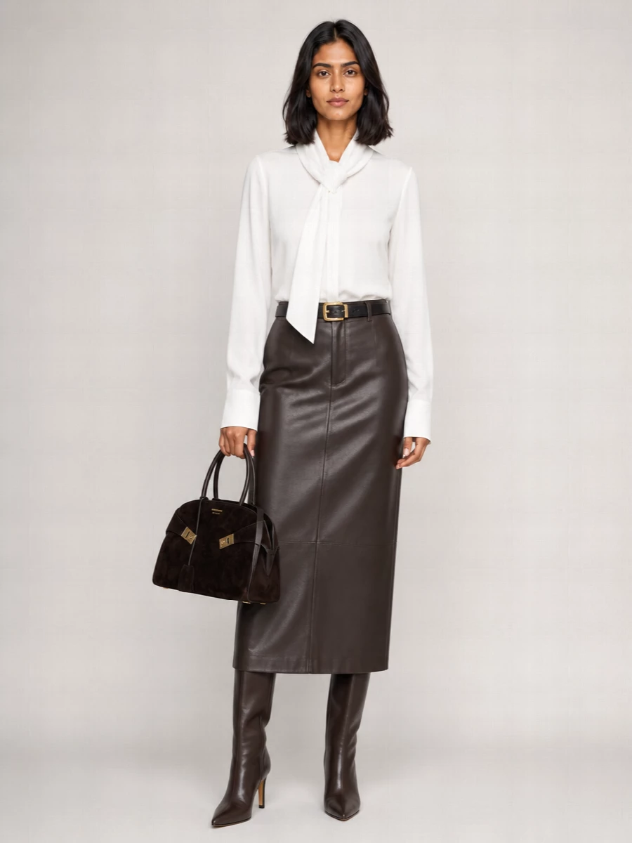 Alberta Ferretti Leather Paneled Midi Pencil Skirt