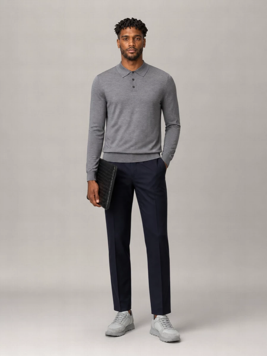 Zanone Ribbed Collar Wool Polo Shirt