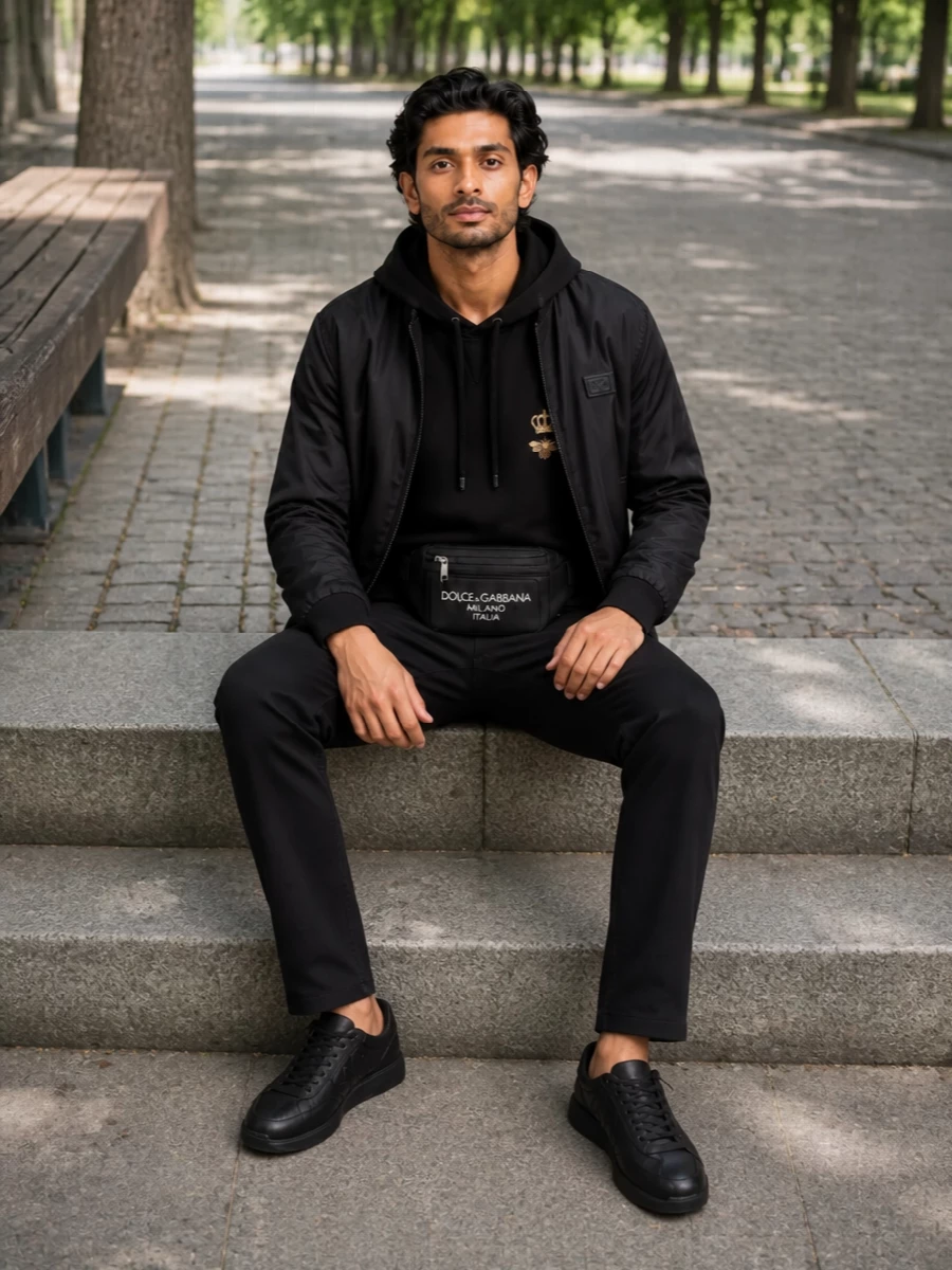 Dolce gabbana black bomber hoodie sneakers