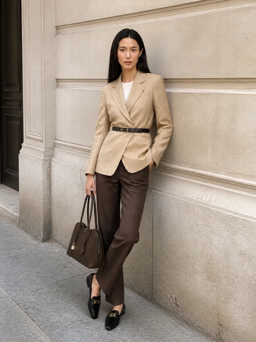 Max mara blazer brown trousers outfit