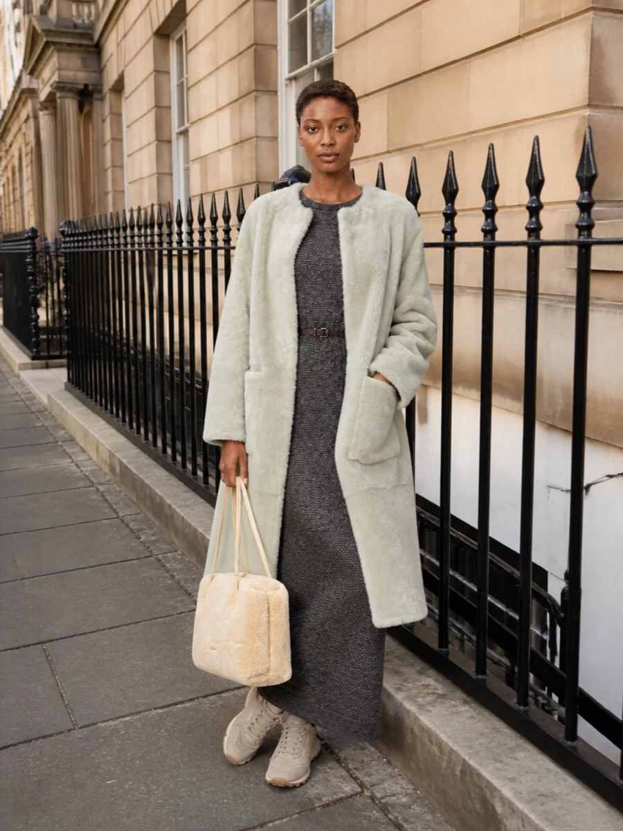 Brunello cucinelli knit dress faux fur coat