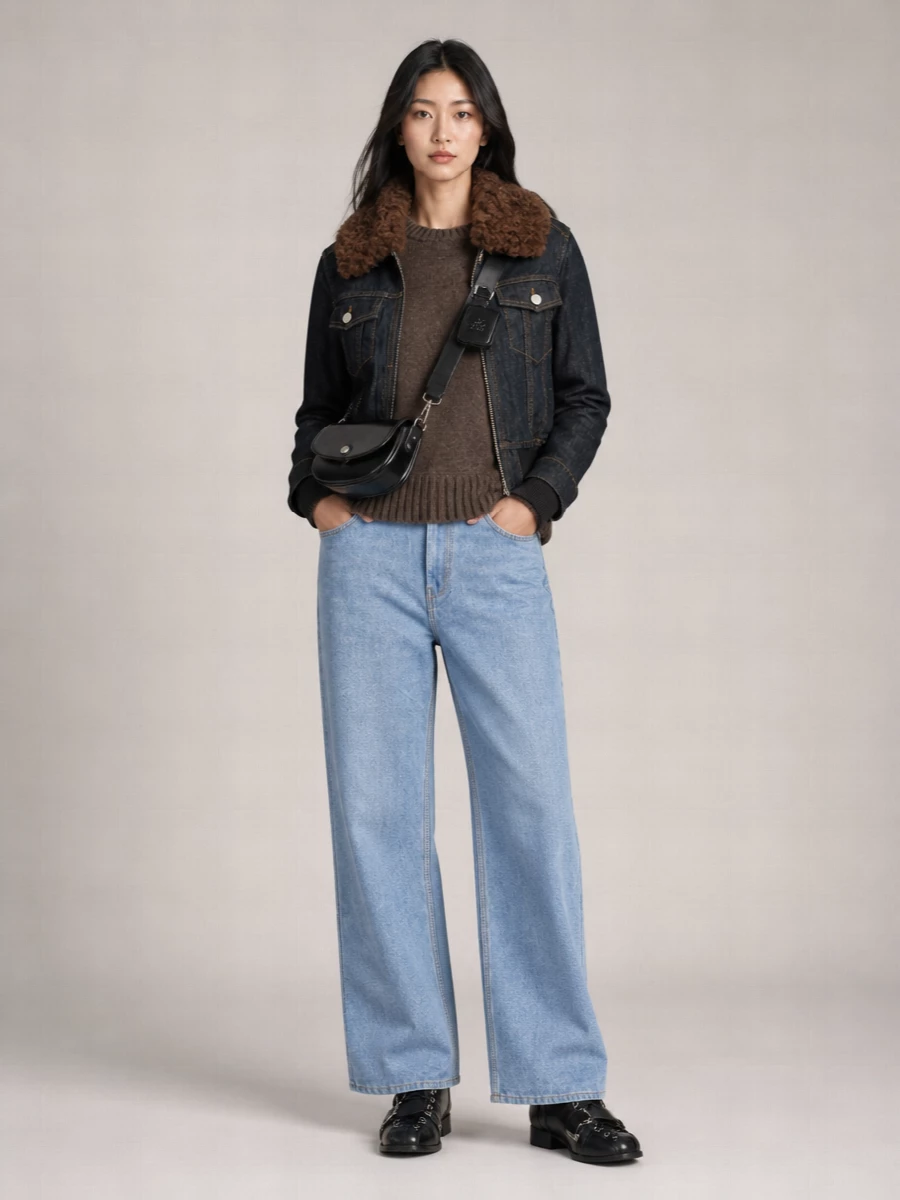 Ganni denim cropped bomber jacket