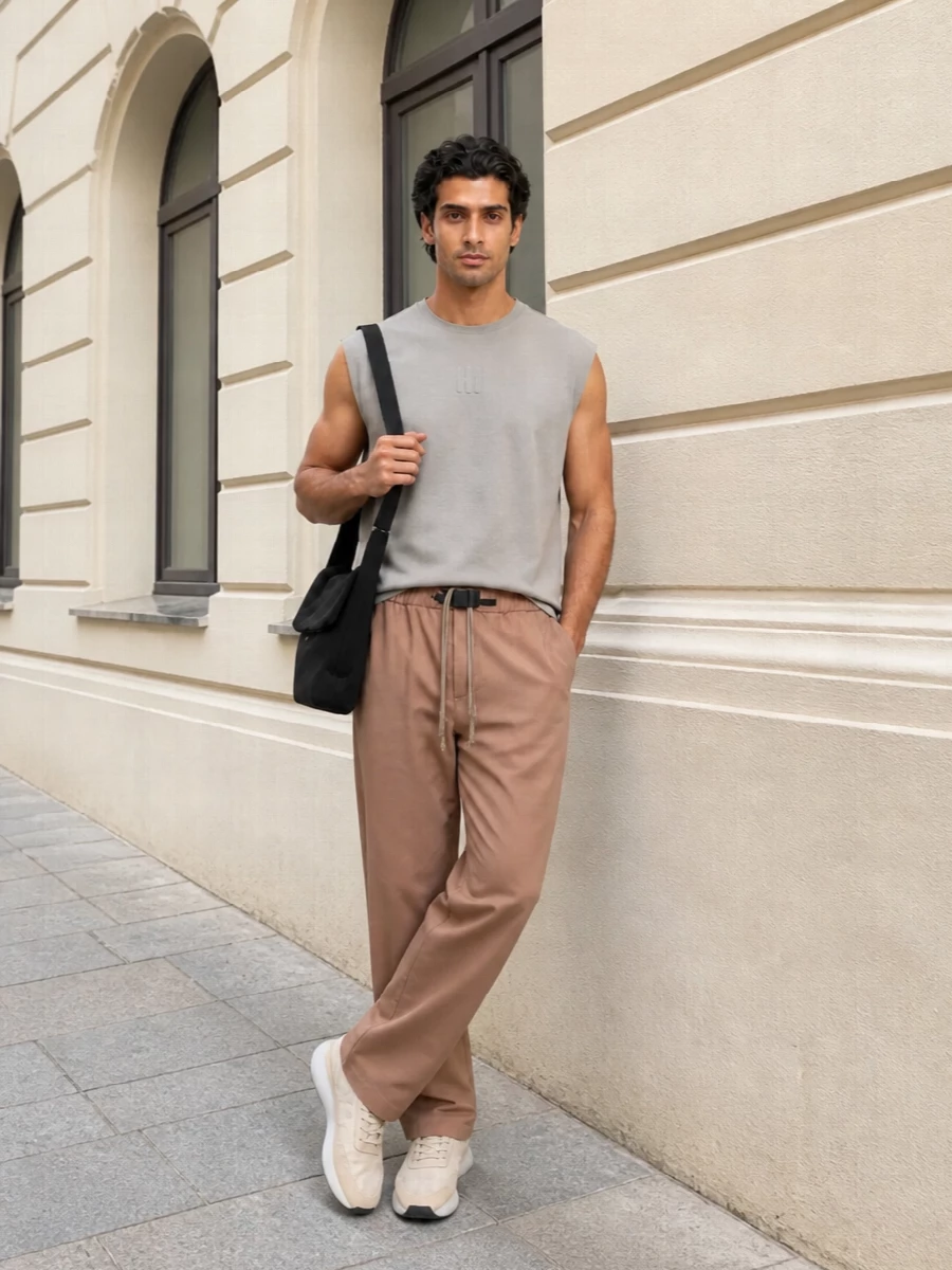 Fear of god neutral streetwear tan track outfit