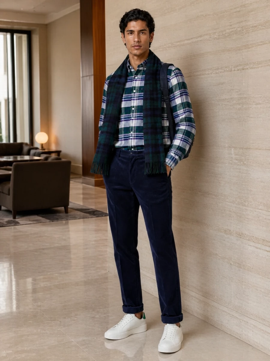 Tommy hilfiger plaid shirt navy corduroy chinos