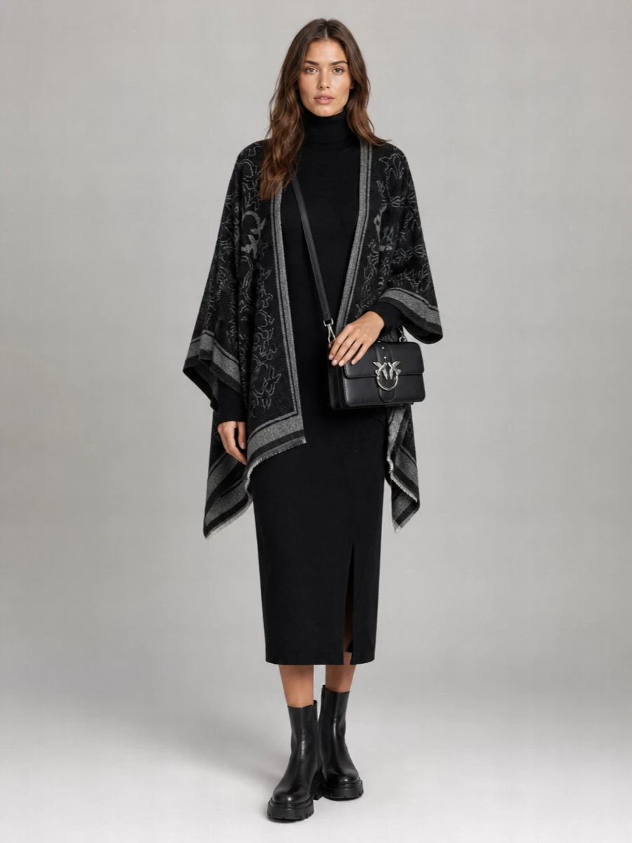 Pinko Wool Logo-Print Fringed Cape