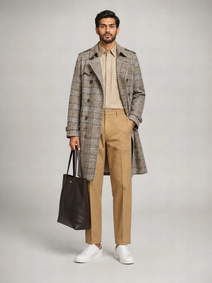 Burberry Madras Double-Breasted Trench Coat